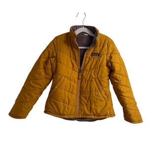 Patagonia Reversible fleece lined Snow Flow Mustard Quilted Jacket SZ XS